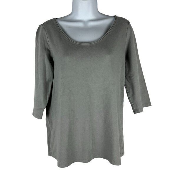 Eileen Fisher Tops - Eileen Fisher Womens 3/4 Sleeve Scoop Neck Top Medium 100% Cotton Gray